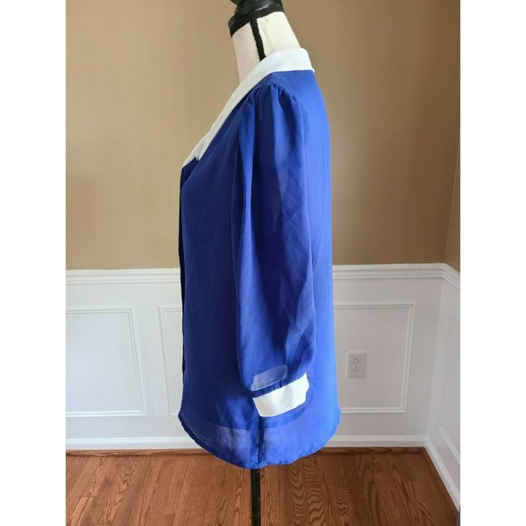 Vintage 70s JC Penney Fashions Royal Blue White Blouse size 14 Rockabilly Top - Picture 5 of 7